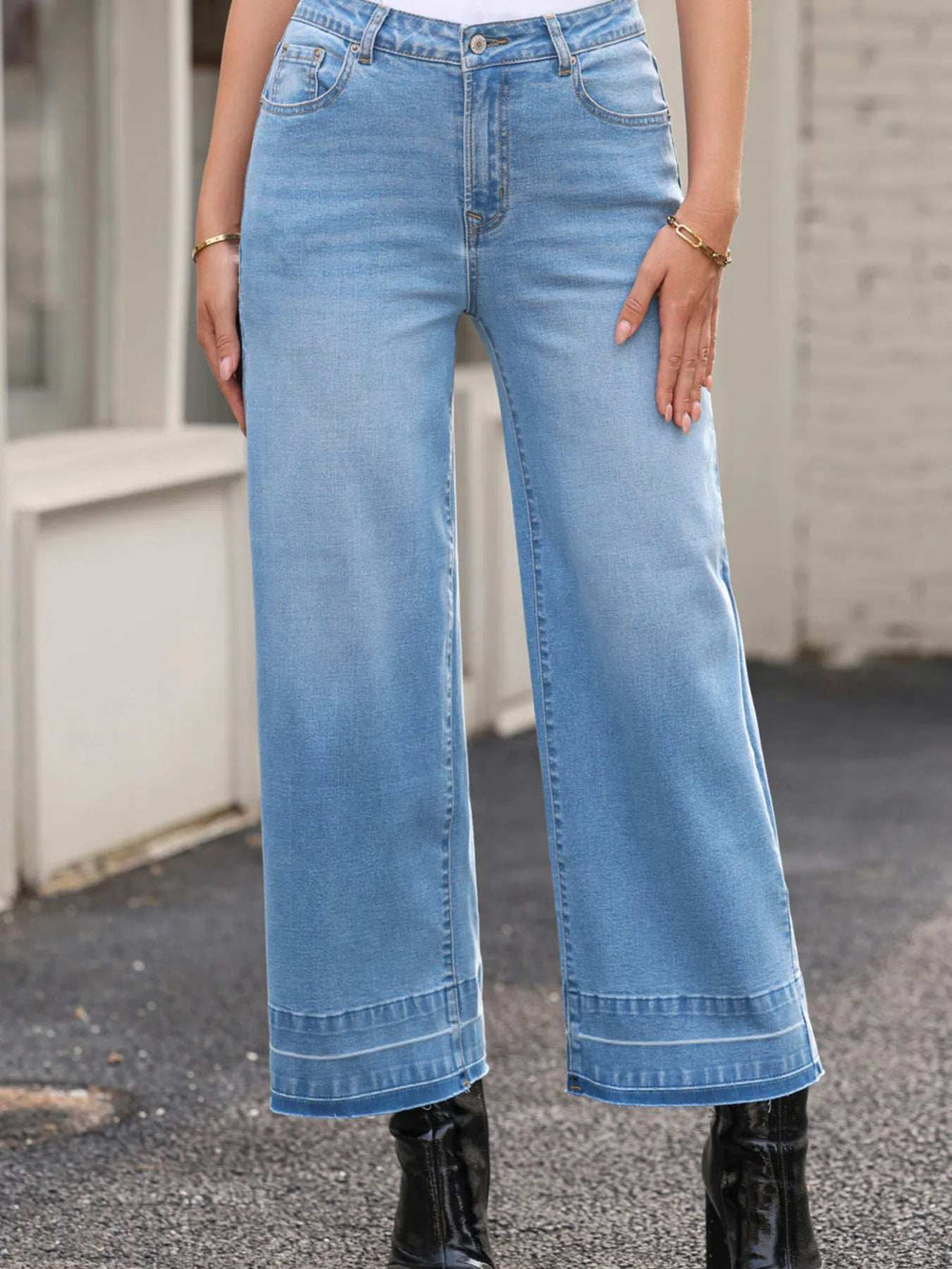 High Waist Wide Leg Washed Jeans - Trendsi - Flyclothing LLC
