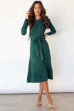 Round Neck Long Sleeve Tie Waist Sweater Dress - Trendsi - Flyclothing LLC