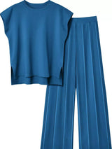 Casual Solid Color Cap Sleeve Top and Pants Knit Set - Trendsi - Flyclothing LLC