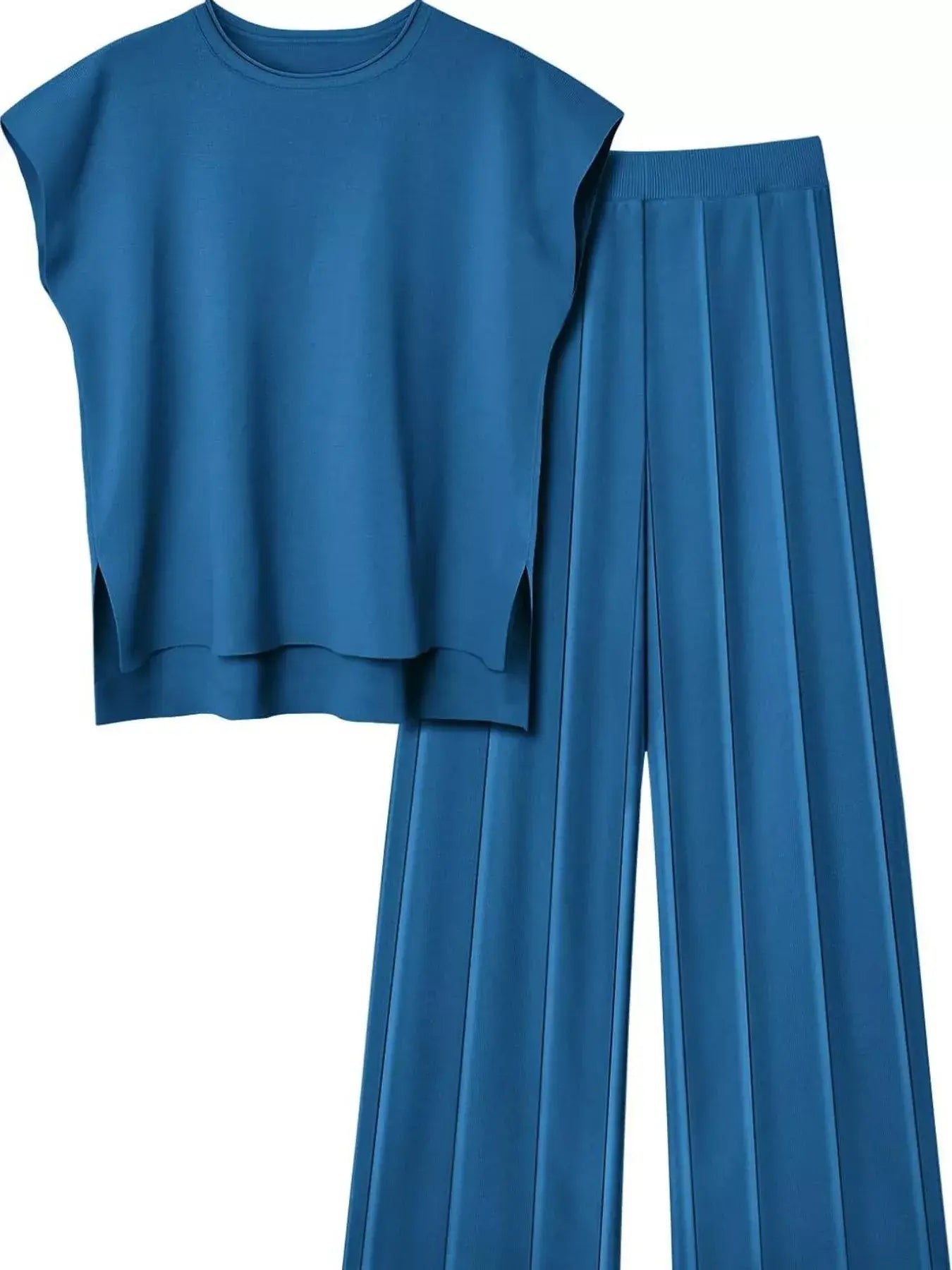 Casual Solid Color Cap Sleeve Top and Pants Knit Set - Trendsi - Flyclothing LLC