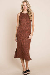 BOMBOM Slit Round Neck Sleeveless Midi Dress - Trendsi - Flyclothing LLC