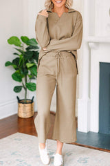 Textured Collared Neck Top and Wide Leg Pants Set - Trendsi - Flyclothing LLC