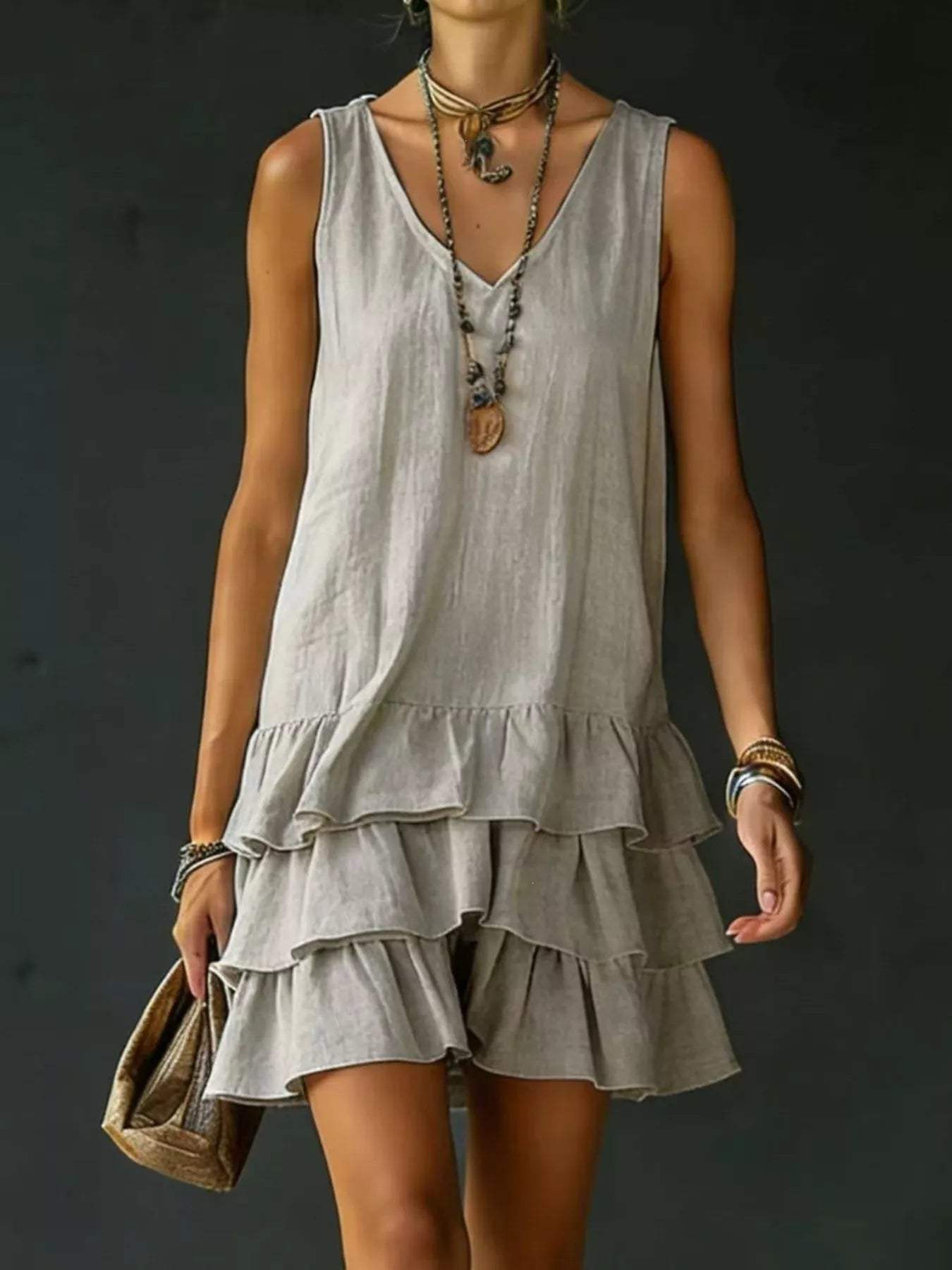 Full Size Ruffled Hem V-Neck Sleeveless Dress Plus Size - Trendsi - Flyclothing LLC