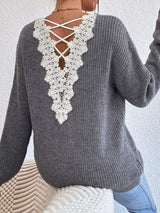 Crisscross V-Neck Long Sleeve Sweater - Trendsi - Flyclothing LLC