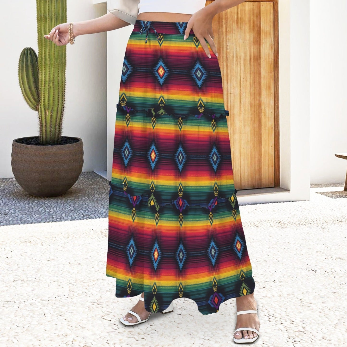 Baha Ranch Colores De Mexico Serape Maxi Prairie Skirt