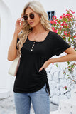 Ruched Square Neck Short Sleeve T-Shirt - Trendsi