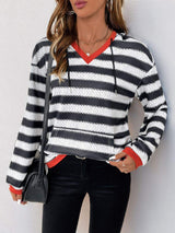 Perfee Contrast Striped Long Sleeve Hoodie - Trendsi - Flyclothing LLC