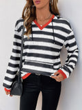 Perfee Contrast Striped Long Sleeve Hoodie - Trendsi
