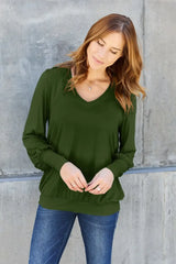 Basic Bae Full Size V-Neck Lantern Sleeve Top - Trendsi - Flyclothing LLC