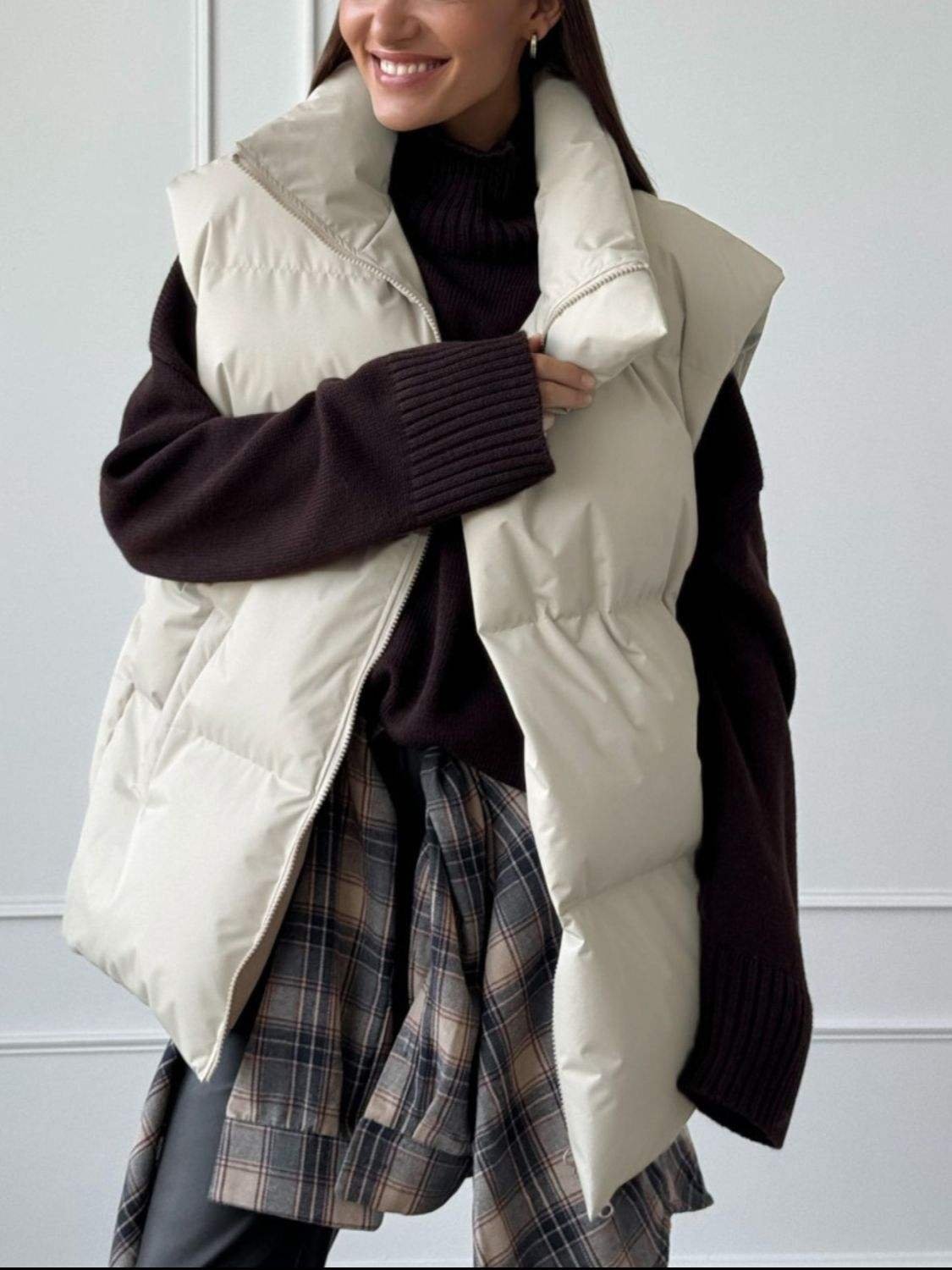 Zip Up Turtleneck Vest Coat - Trendsi - Flyclothing LLC