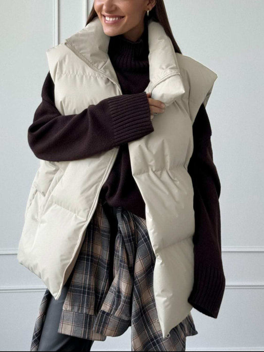 Zip Up Turtleneck Vest Coat - Trendsi - Flyclothing LLC