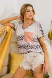 BiBi Leopard Stripe with Slub Terry Color Block T-Shirt - Trendsi