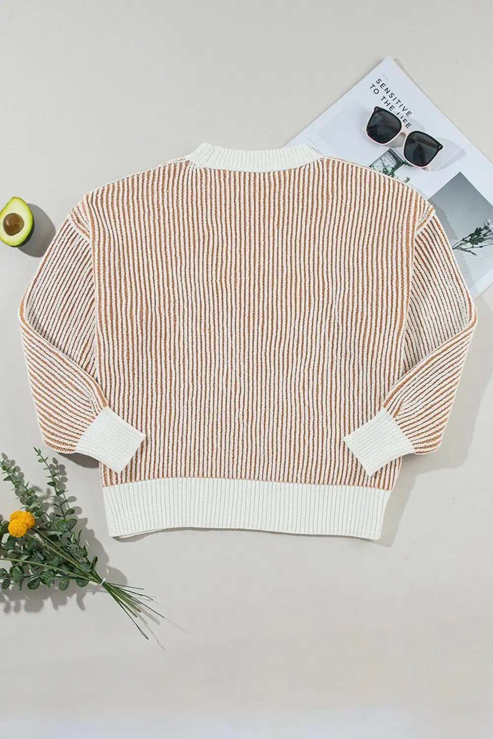 Round Neck Dropped Shoulder Sweater - Trendsi - Flyclothing LLC