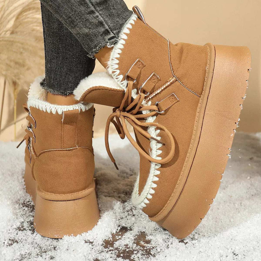 Sherpa Lined Platform Snow Boots - Trendsi - Flyclothing LLC