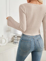 Ribbed Knit Drawstring Long Sleeve T-Shirt - Trendsi - Flyclothing LLC
