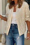 Sequin Zip Up Long Sleeve Jacket - Trendsi