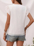 Textured V-Neck Cap Sleeve Blouse - Trendsi - Flyclothing LLC