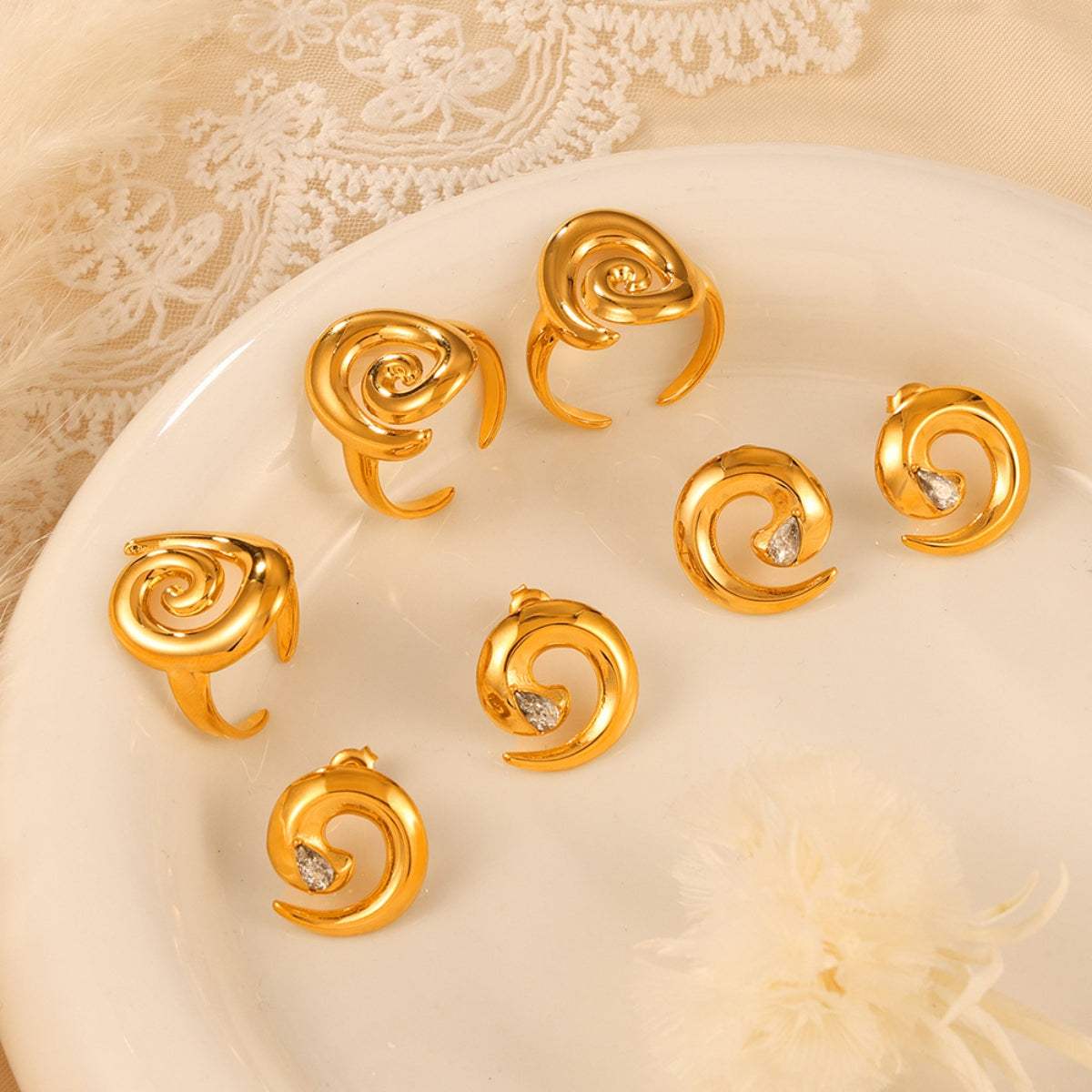 Titanium Steel Zircon Spiral Shape Earrings - Trendsi - Flyclothing LLC