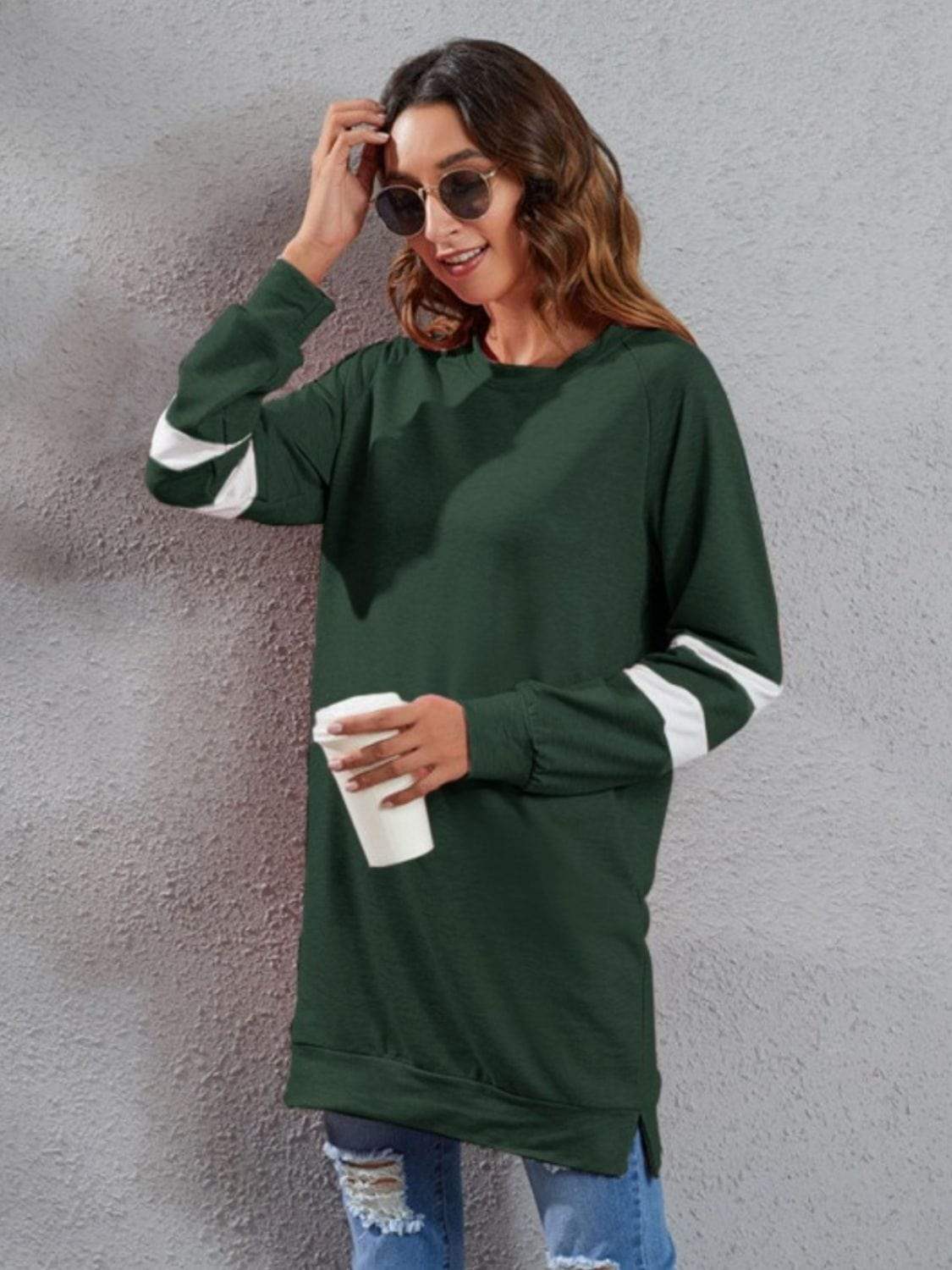 Full Size Striped Round Neck Long Sleeve T-Shirt - Trendsi - Flyclothing LLC