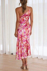Ruched Printed Single Shoulder Midi Dress - Trendsi - Flyclothing LLC