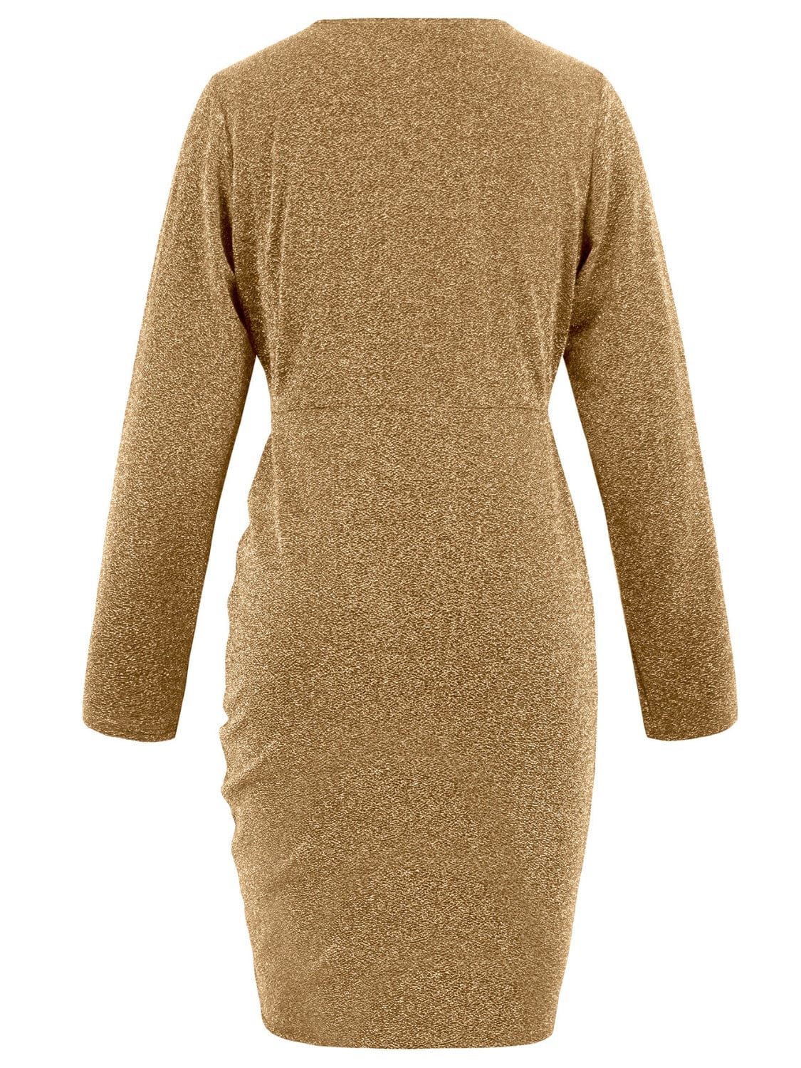 Ruched Heathered Surplice Long Sleeve Mini Dress - Trendsi