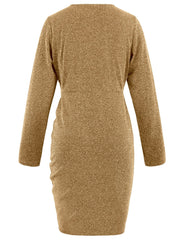 Ruched Heathered Surplice Long Sleeve Mini Dress - Trendsi