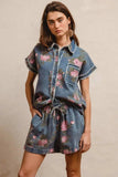 BiBi Floral Printed Denim Short Pants With Pocket - Trendsi - Flyclothing LLC