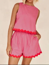 Contrast Trim Round Neck Tank and Shorts Set - Trendsi - Flyclothing LLC