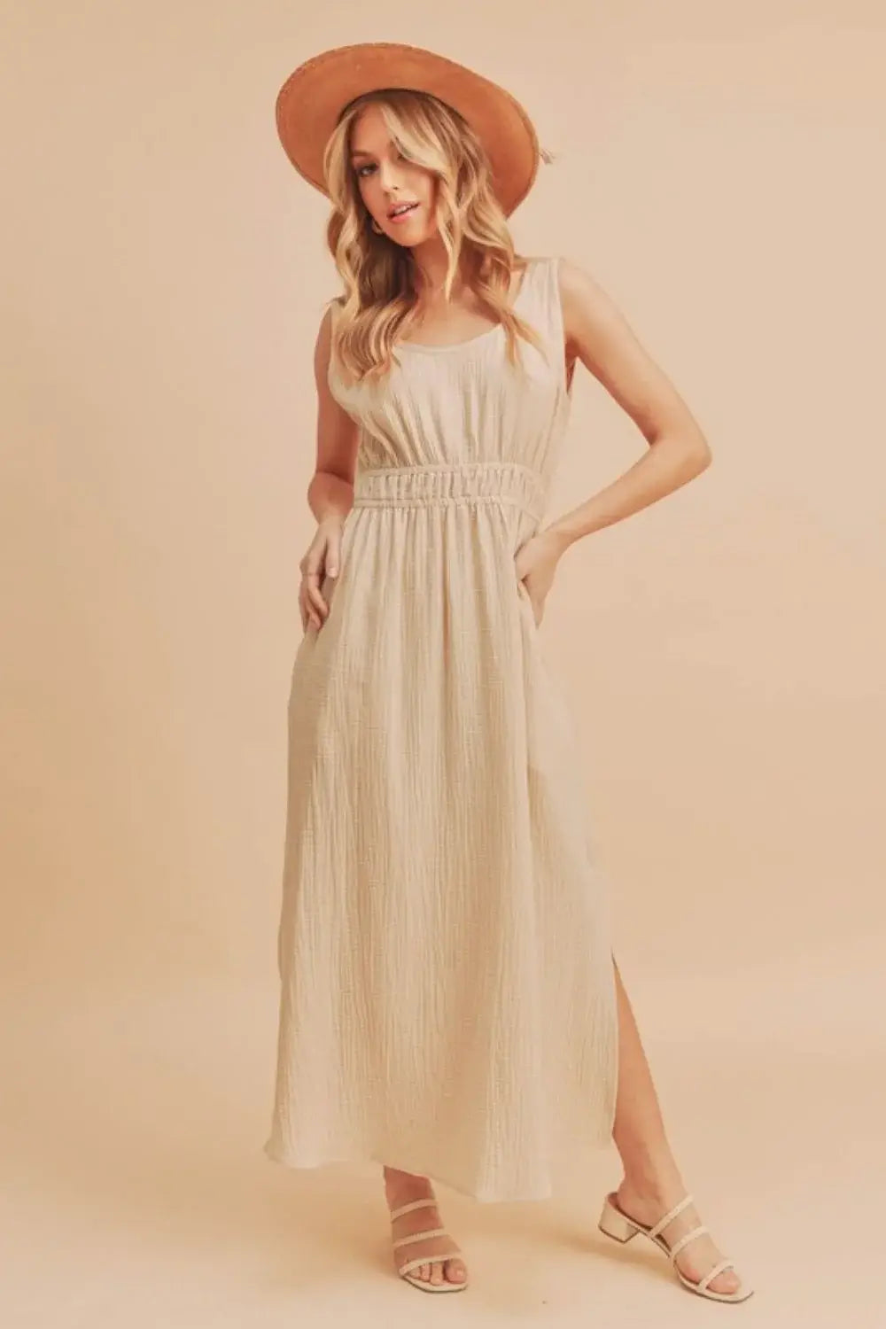 Aemi + Co Side Slit Round Neck Sleeveless Tank Dress - Trendsi - Flyclothing LLC