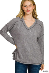 Zenana Soft Melange Hacci Exposed Seam Hi-low Tee - Trendsi - Flyclothing LLC