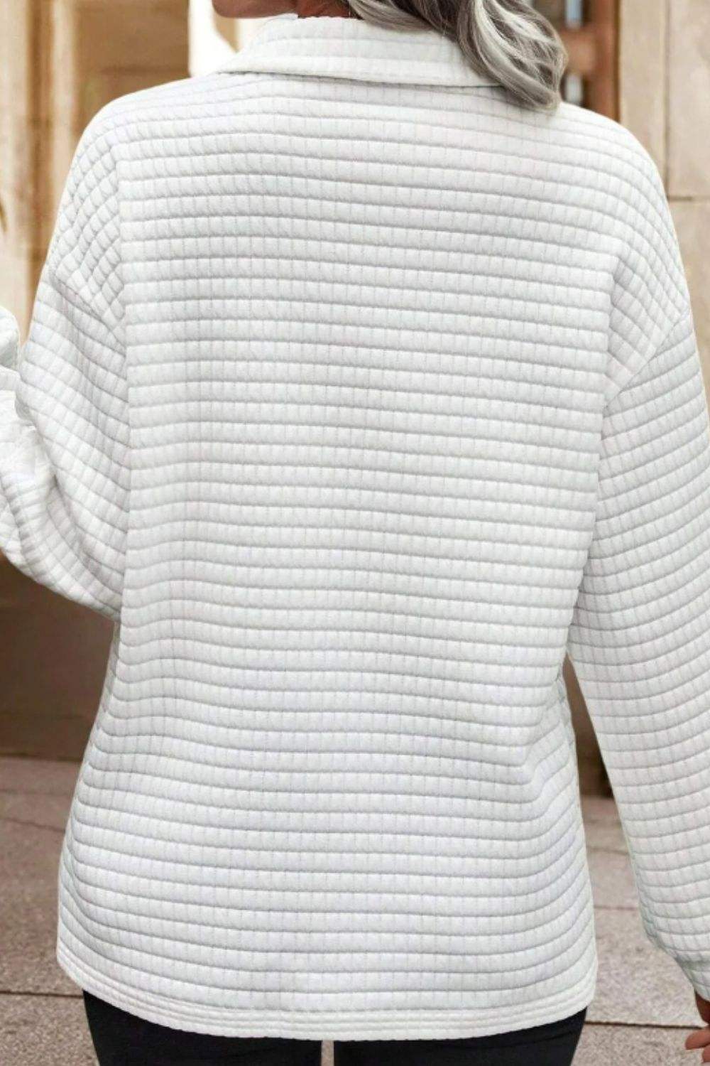 Texture Johnny Collar Long Sleeve Sweatshirt - Trendsi - Flyclothing LLC