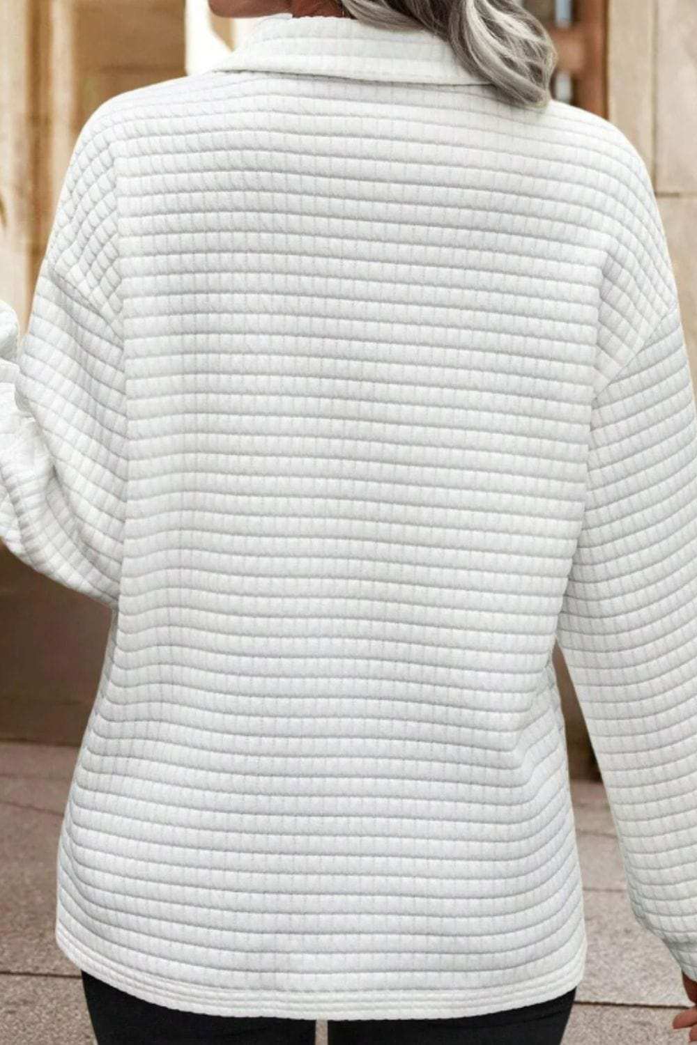 Texture Johnny Collar Long Sleeve Sweatshirt - Trendsi - Flyclothing LLC