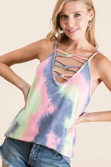 BiBi Tie Dye Terry Camisole with Caged Neck - Trendsi - Flyclothing LLC