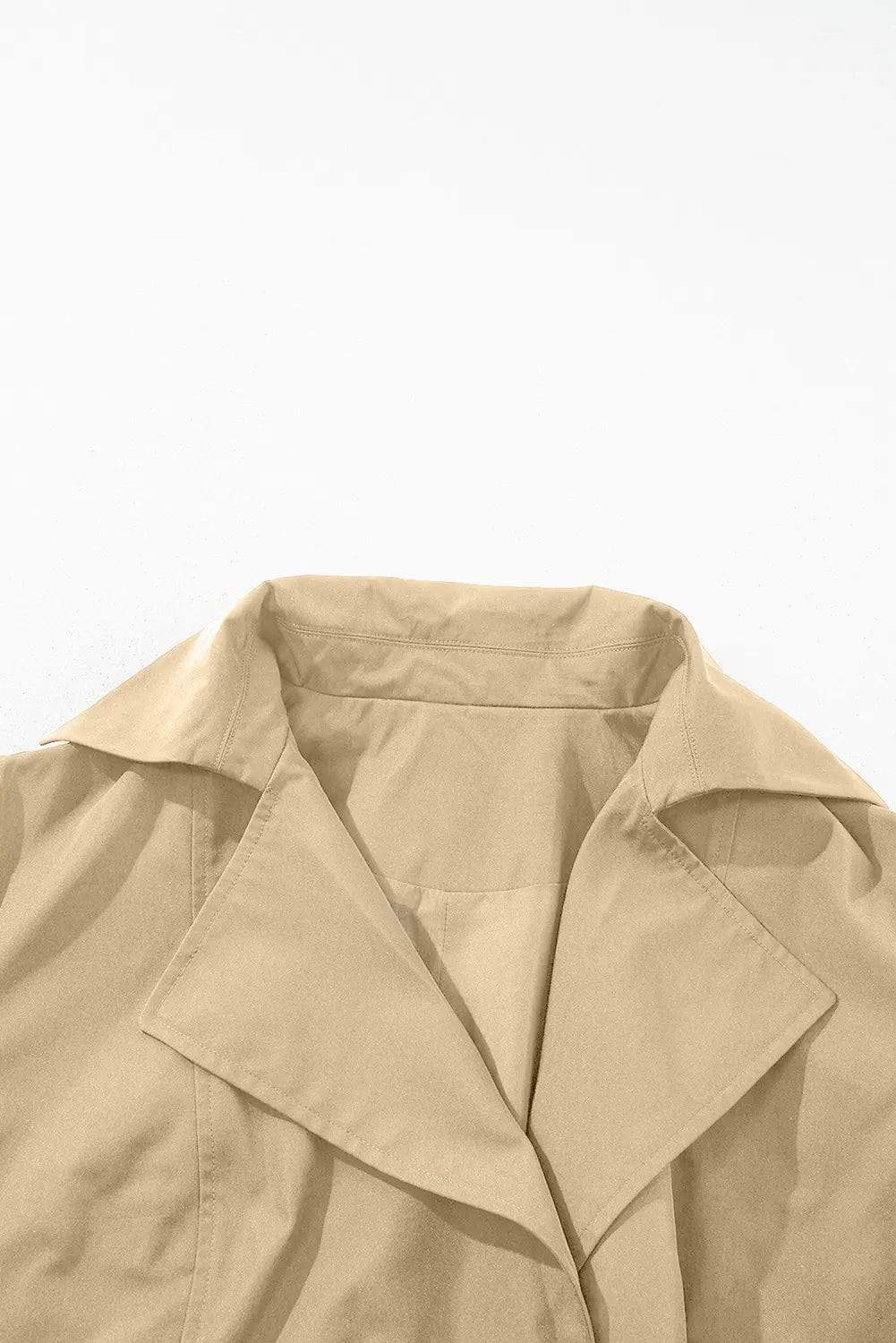 Collared Neck Tie Waist Buttoned Long Sleeve Trench Coat - Trendsi - Flyclothing LLC