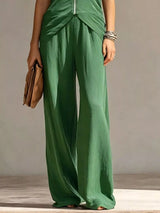 Full Size Zipper Front Tank and Wide-Leg Pants Set Plus Size - Trendsi - Flyclothing LLC
