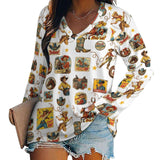 Baha Ranch Vintage Cowgirl Collage Western Print Long Sleeve Top