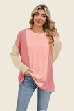 Double Take Texture Contrast Round Neck Long Sleeve T-Shirt - Trendsi - Flyclothing LLC