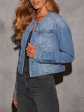 Snap Down Dropped Cargo Denim Jacket - Trendsi