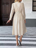 Polka Dot Tie Front Long Sleeve Midi Dress - Trendsi - Flyclothing LLC