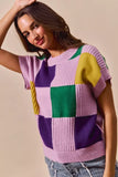 SO ME Mardi Gras Check Plaid Casual Sweater Top - Trendsi - Flyclothing LLC