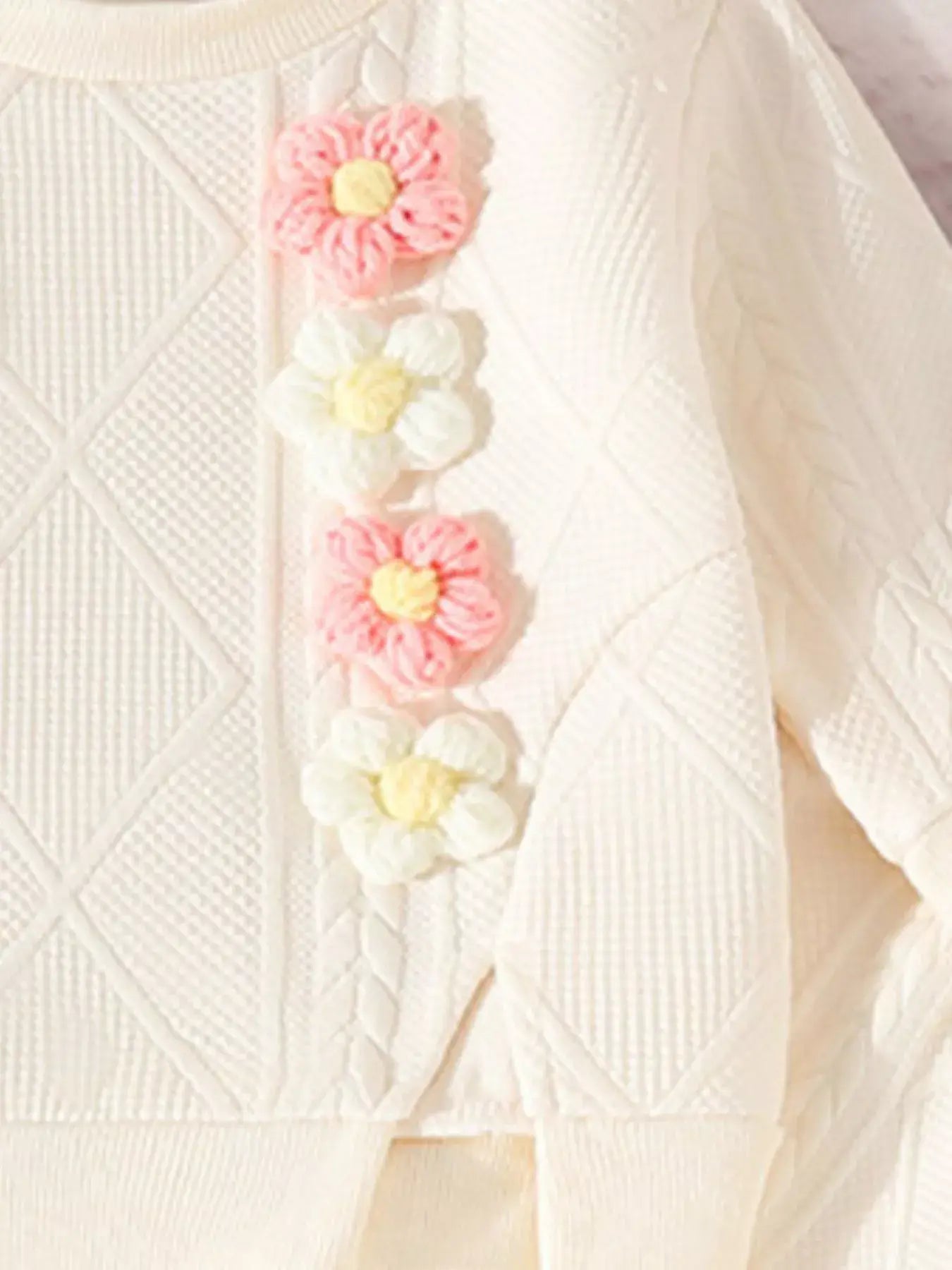 Children's Flower Textured Top and Pants Set - Trendsi - Flyclothing LLC
