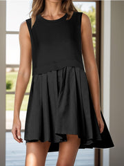 Pleated Round Neck Sleeveless Mini Dress - Trendsi
