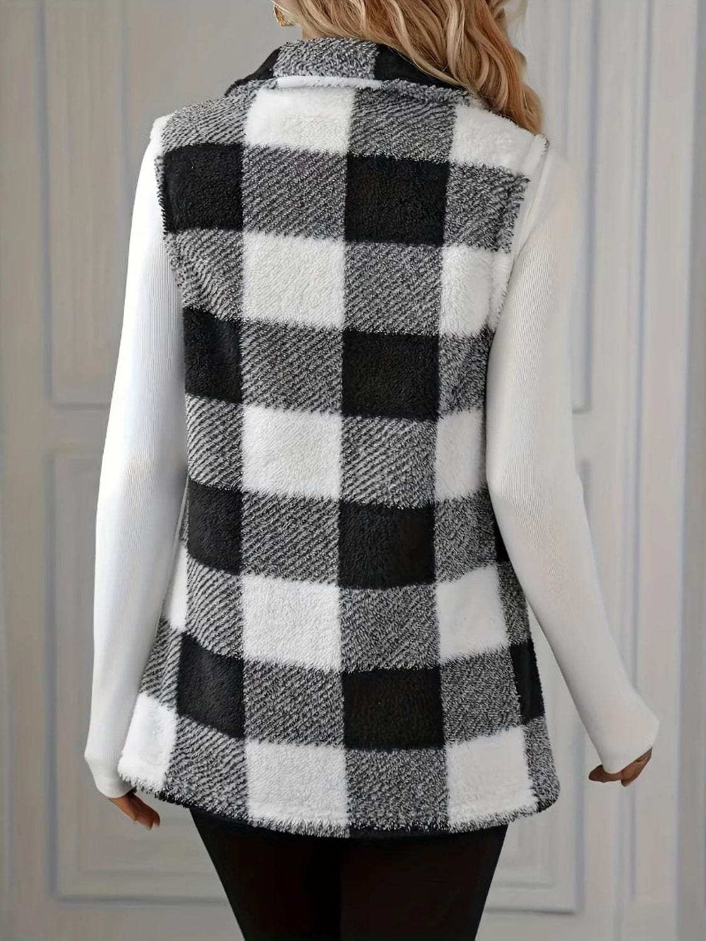 Plaid Button Up Vest Coat - Trendsi - Flyclothing LLC