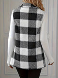 Plaid Button Up Vest Coat - Trendsi