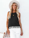 Cutout Tassel Round Neck Tank - Trendsi