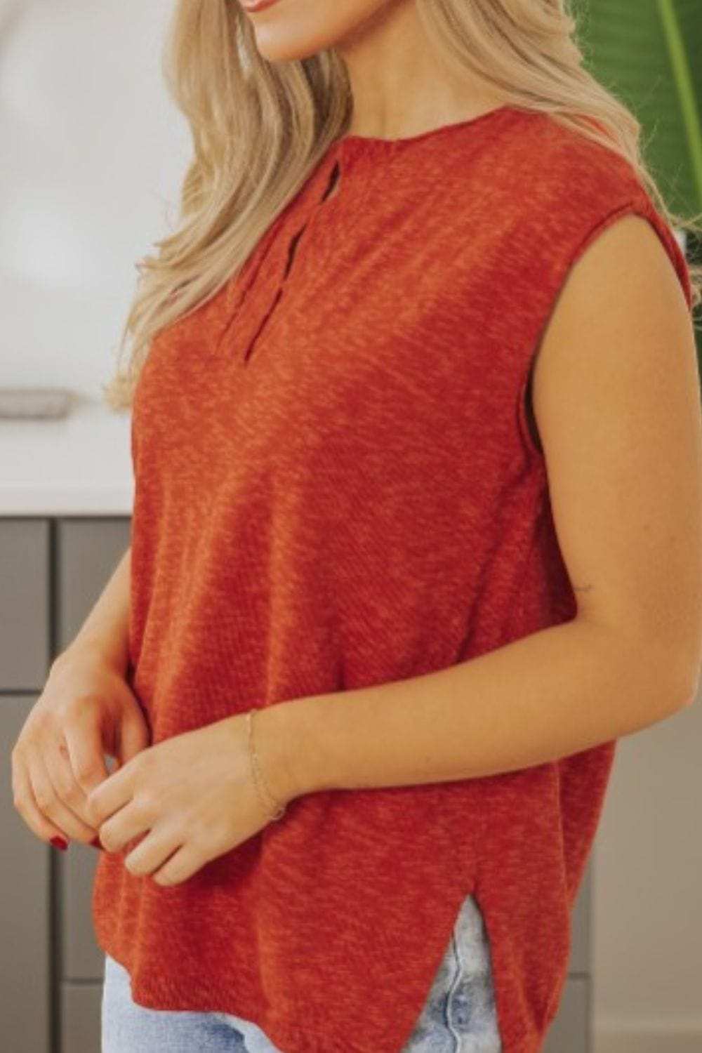 Side Slit Round Neck Sweater Vest - Trendsi - Flyclothing LLC