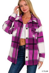 Zenana Oversized Plaid Fleece Shacket - Trendsi - Flyclothing LLC