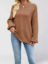 Ribbed Mock Neck Drop Shoulder Sweater - Trendsi - Flyclothing LLC
