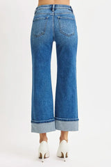 RISEN Full Size Mid Rise Crop Straight Cuffed Jeans Plus Size - Trendsi - Flyclothing LLC