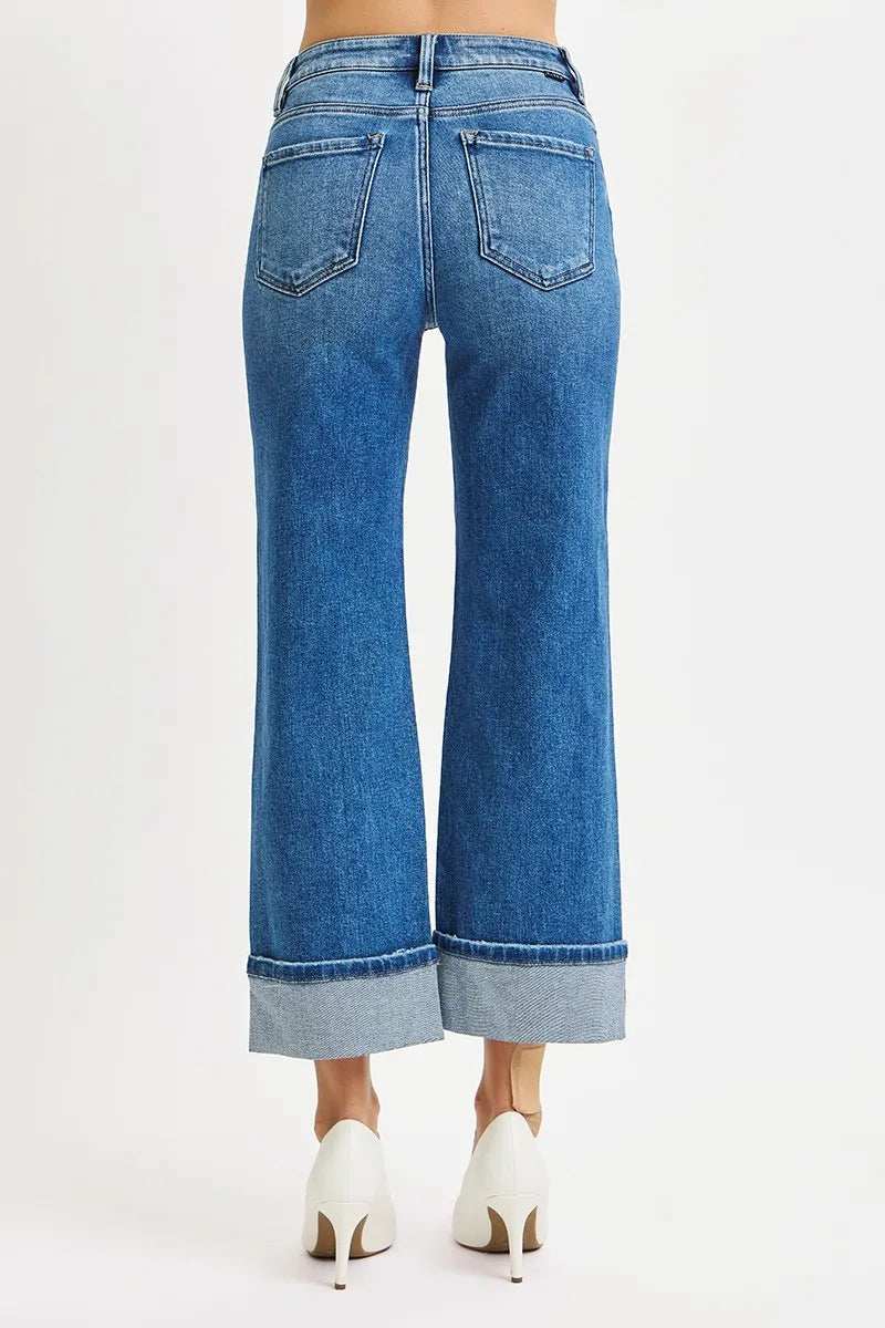 RISEN Full Size Mid Rise Crop Straight Cuffed Jeans Plus Size - Trendsi - Flyclothing LLC